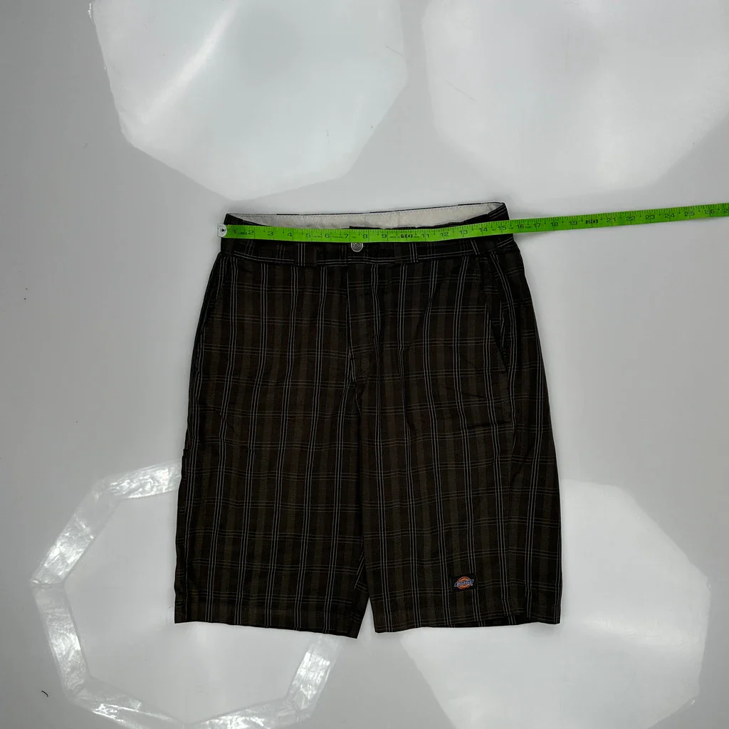Dickies Checked Shorts - 30W 13L Brown Cotton - Image 3