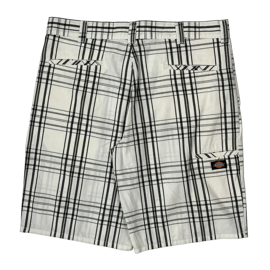 Dickies Checked Shorts - 36W 11L White Cotton Blend