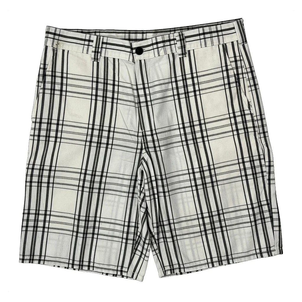 Dickies Checked Shorts - 36W 11L White Cotton Blend - Image 2