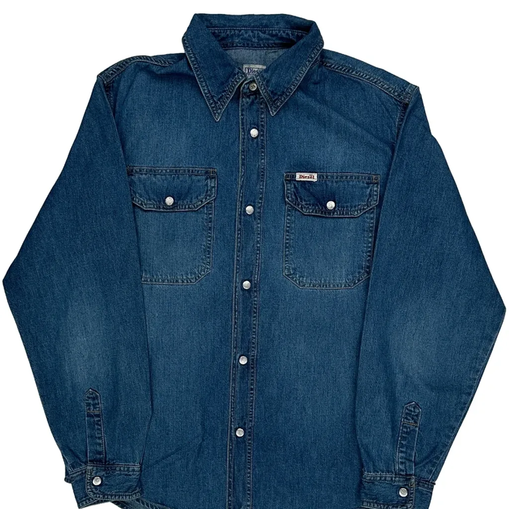 Diesel Pearl Snap Denim Shirt - Large Blue Cotton - Image 4