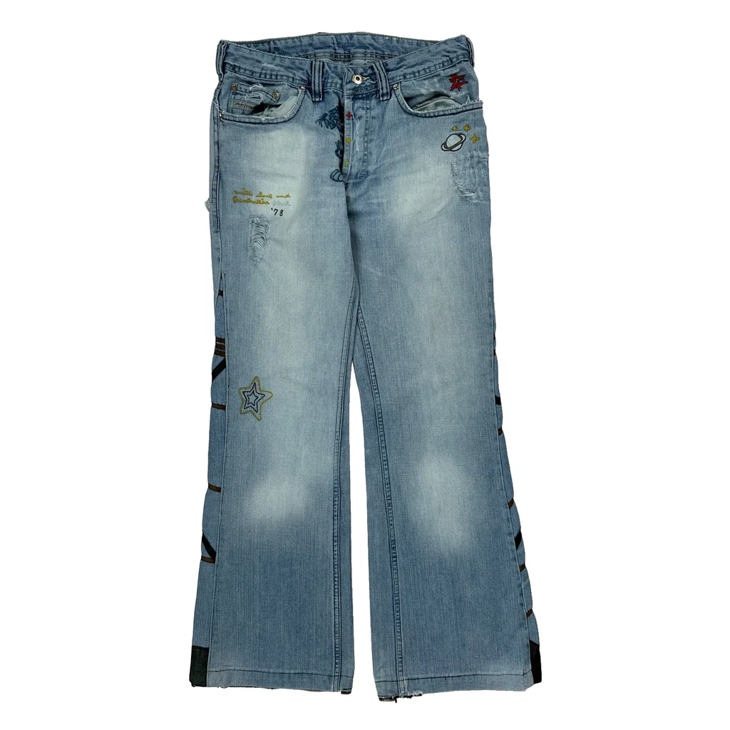Diesel Flared Graphic Jeans - 28W UK 8 Light Wash Denim - Image 2