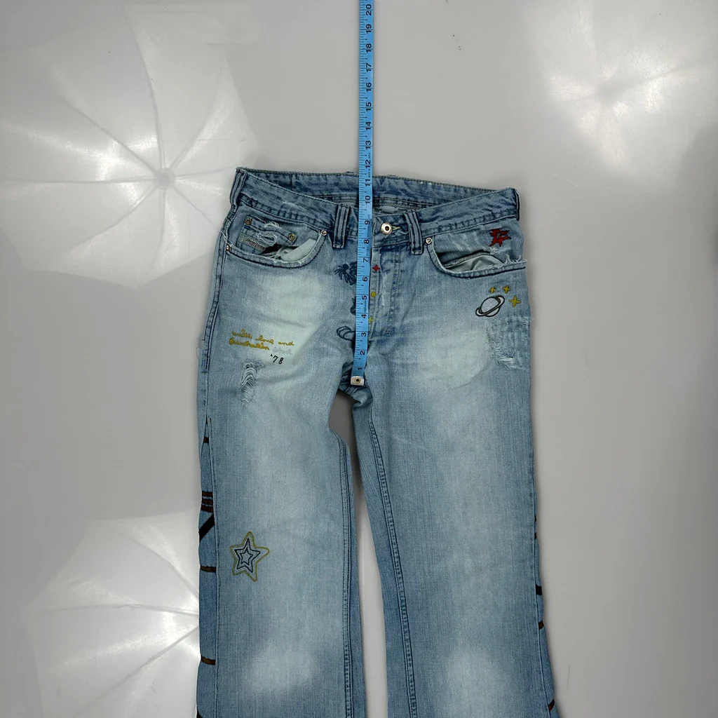 Diesel Flared Graphic Jeans - 28W UK 8 Light Wash Denim - Image 4