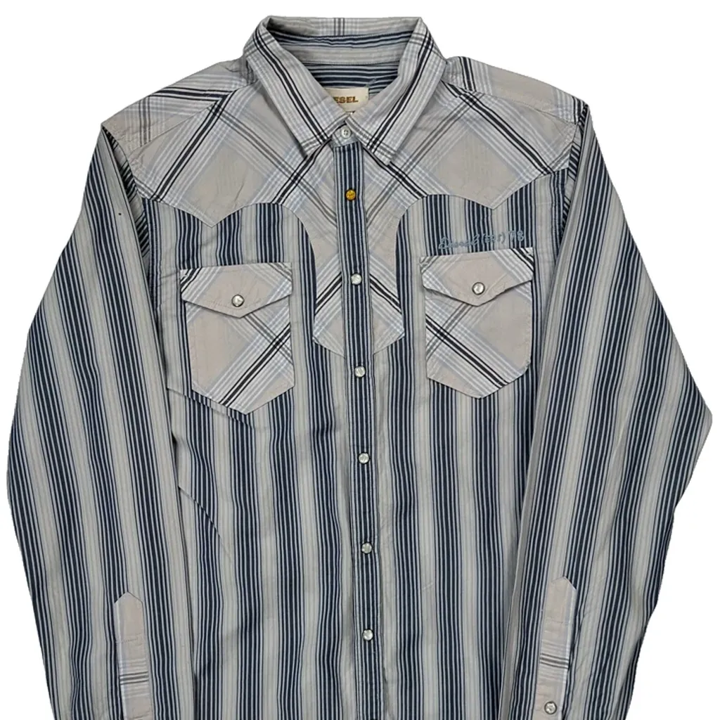Diesel Contrast Striped Shirt - Small Blue Cotton - Image 5