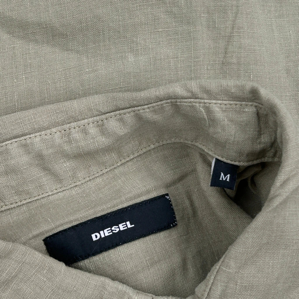 Diesel Short Sleeve Shirt - Medium Khaki Linen - Image 3