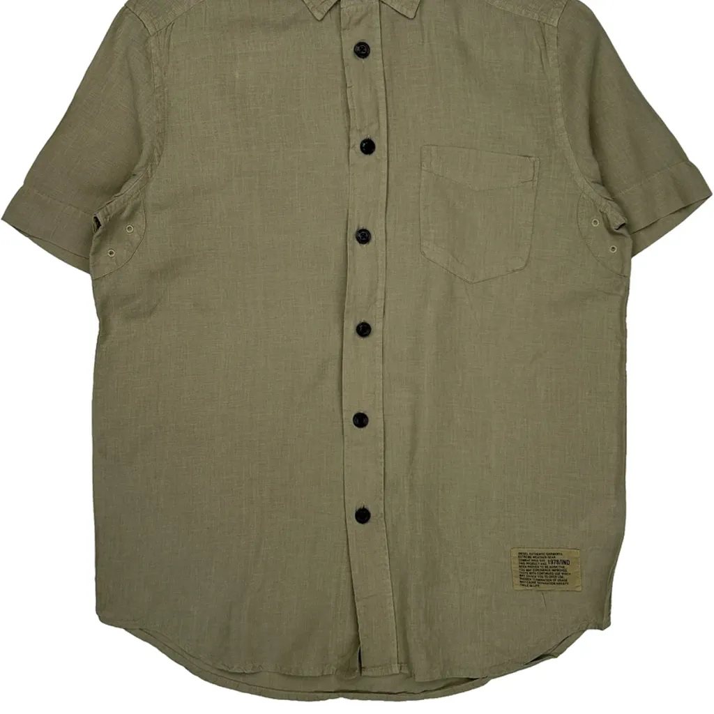 Diesel Short Sleeve Shirt - Medium Khaki Linen - Image 4