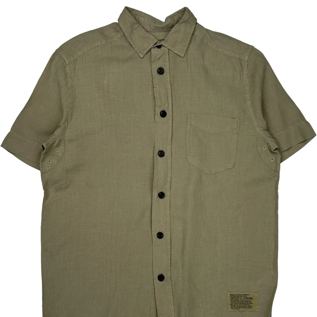 Diesel Short Sleeve Shirt - Medium Khaki Linen - Image 5