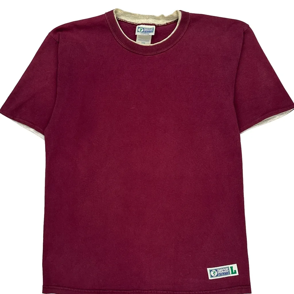 Discus T-Shirt - Large Burgundy Cotton - Image 4