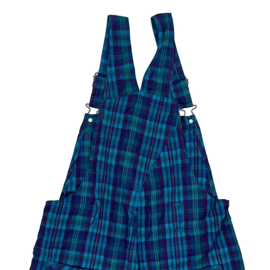 Disney Characters Embroidery Mickey Unlimited Checked Dungarees - Medium Blue Cotton - Image 5