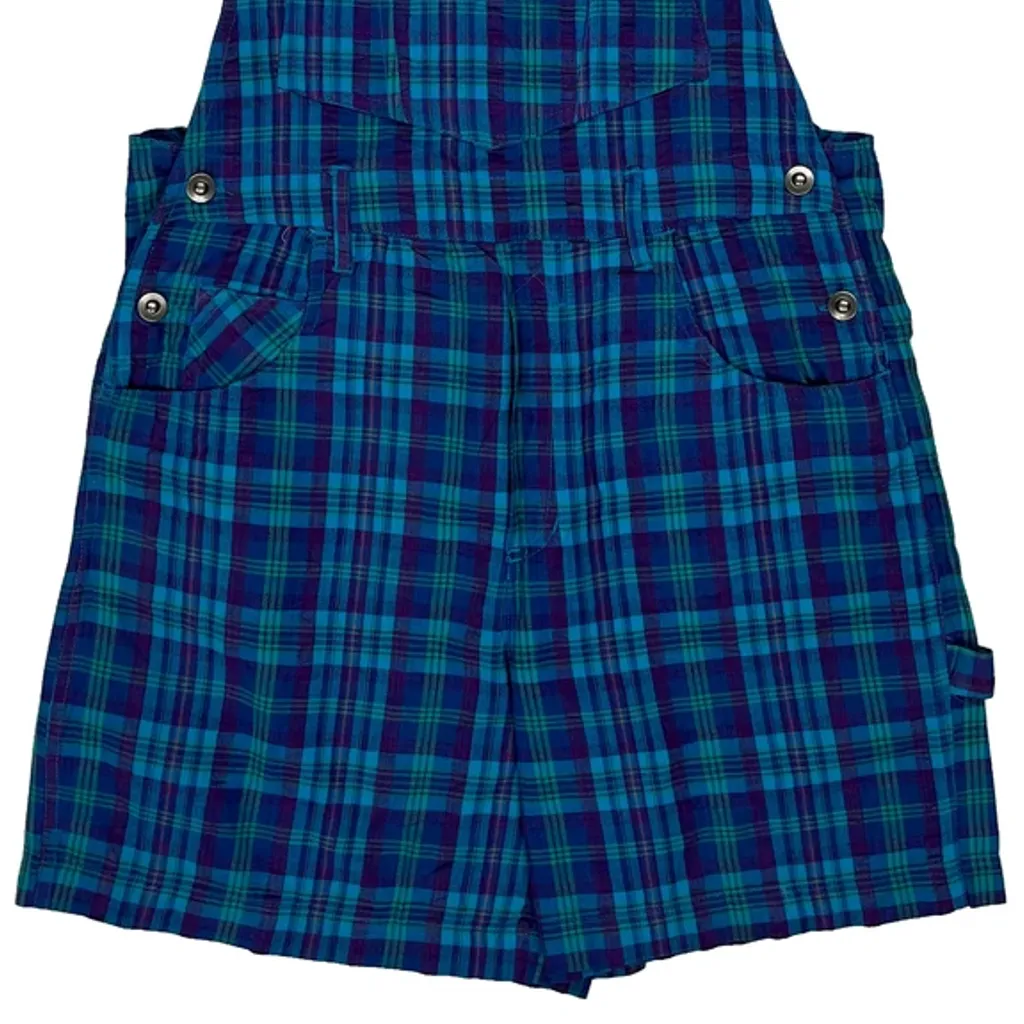 Disney Characters Embroidery Mickey Unlimited Checked Dungarees - Medium Blue Cotton - Image 6