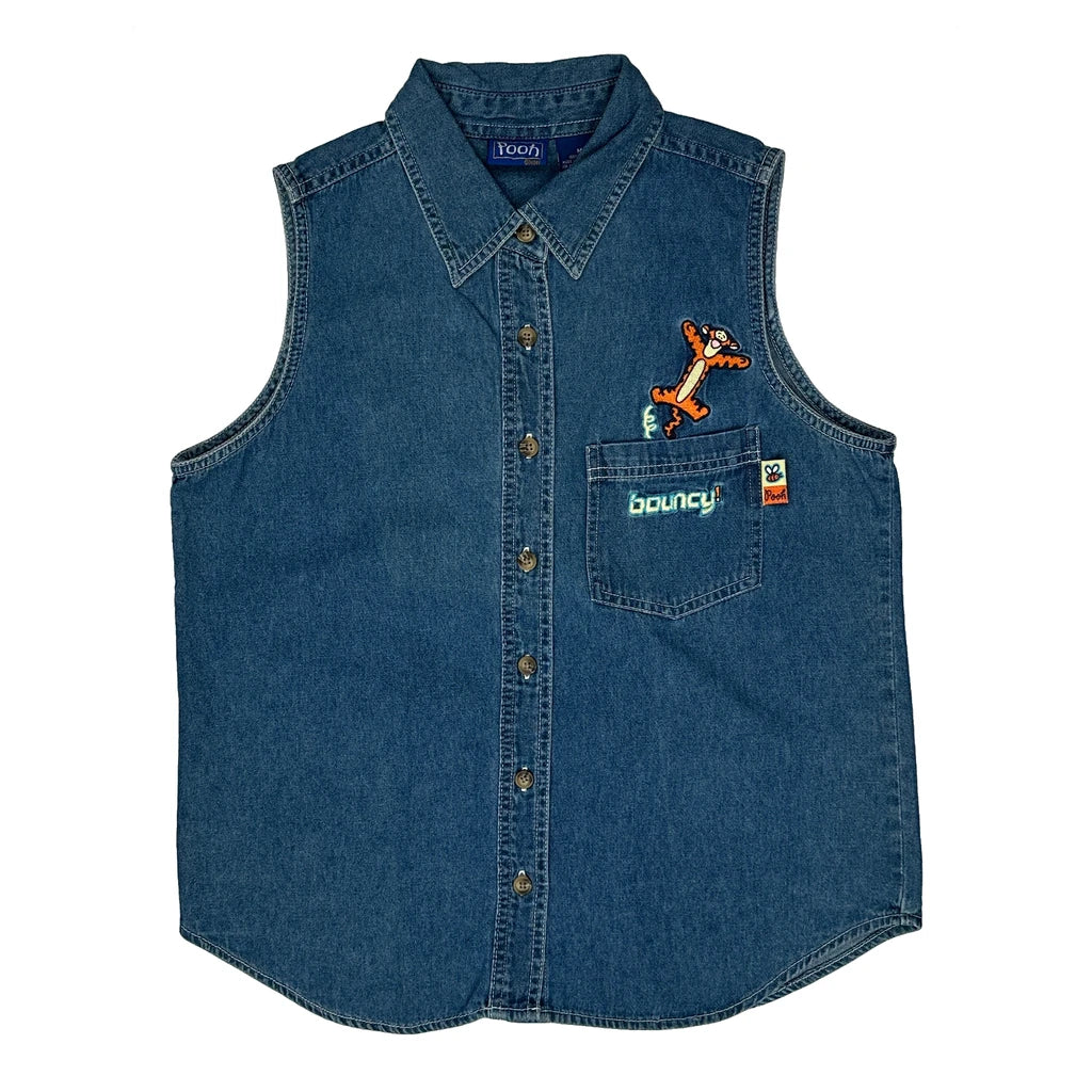 Disney Vest Cartoon Denim Shirt - Medium Blue Cotton