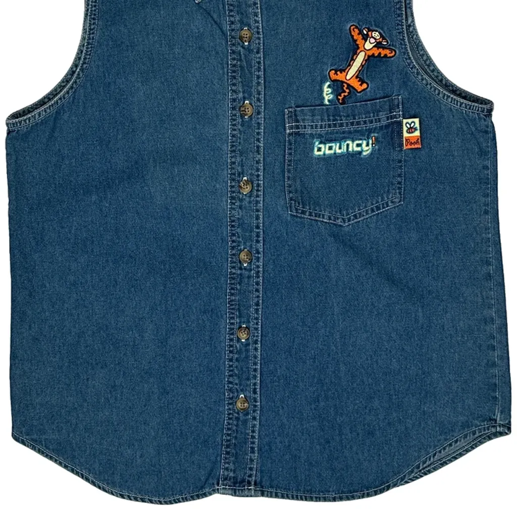 Disney Vest Cartoon Denim Shirt - Medium Blue Cotton - Image 5