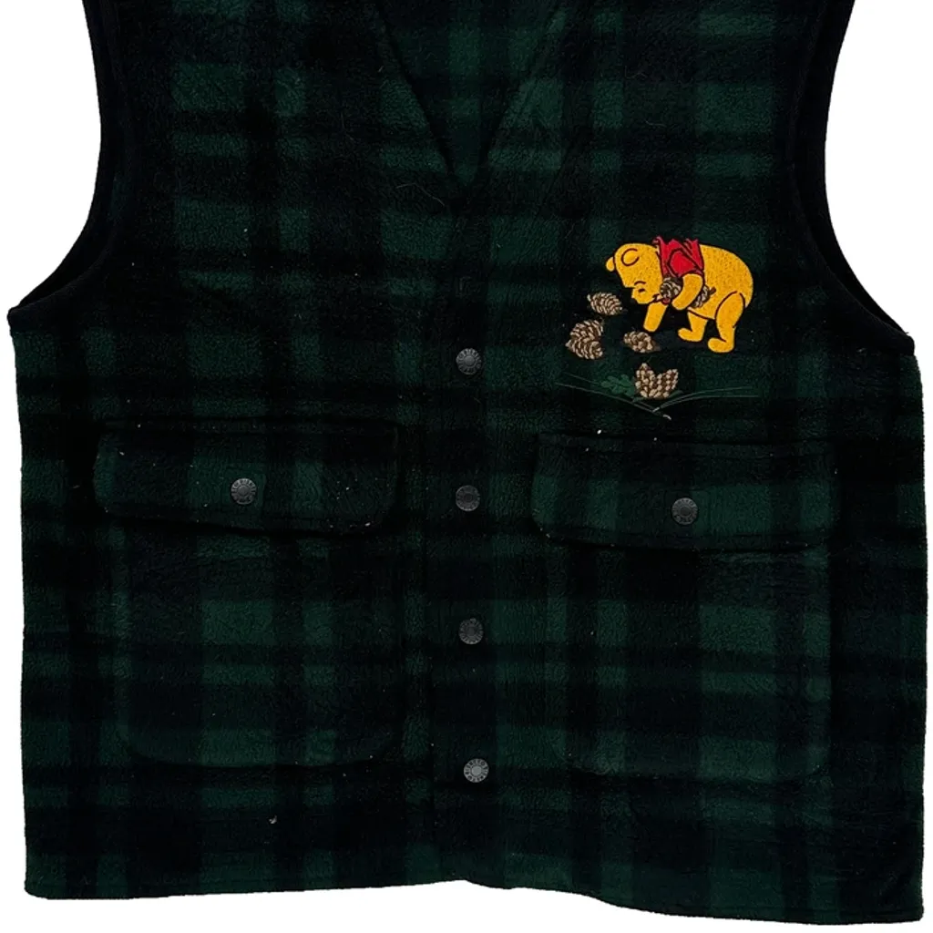 Disney Checked Fleece Vest - Small Green Polyester - Image 4