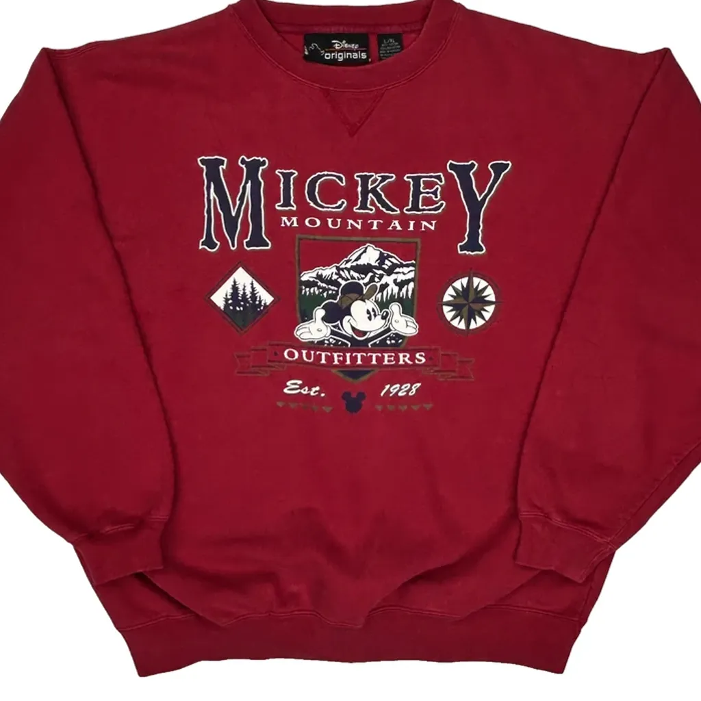 Disney Graphic Sweatshirt - Large Red Cotton Blend - Image 5