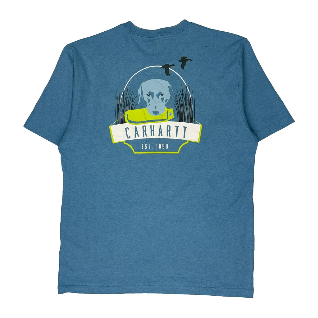 Dog Graphic With Ducks Carhartt Graphic T-Shirt - Medium Blue Cotton - Image 2