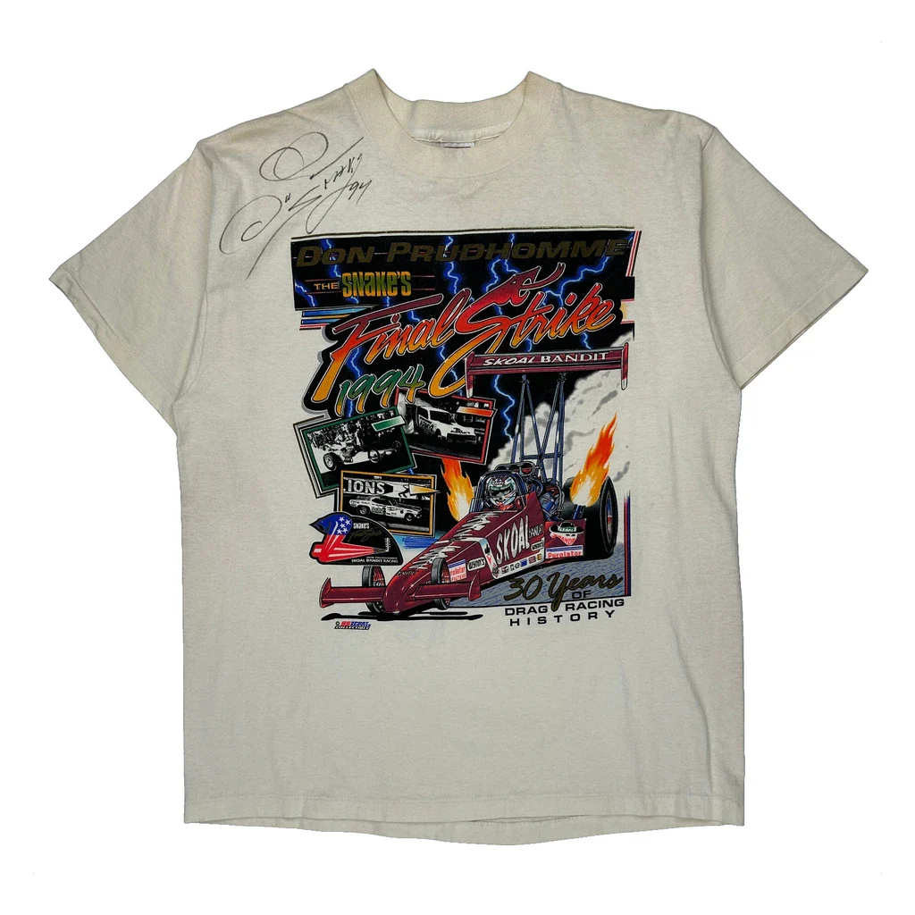 Don Prudhomme The Snake'S Final Strike Delta Signed Graphic T-Shirt - Large Cream Cotton