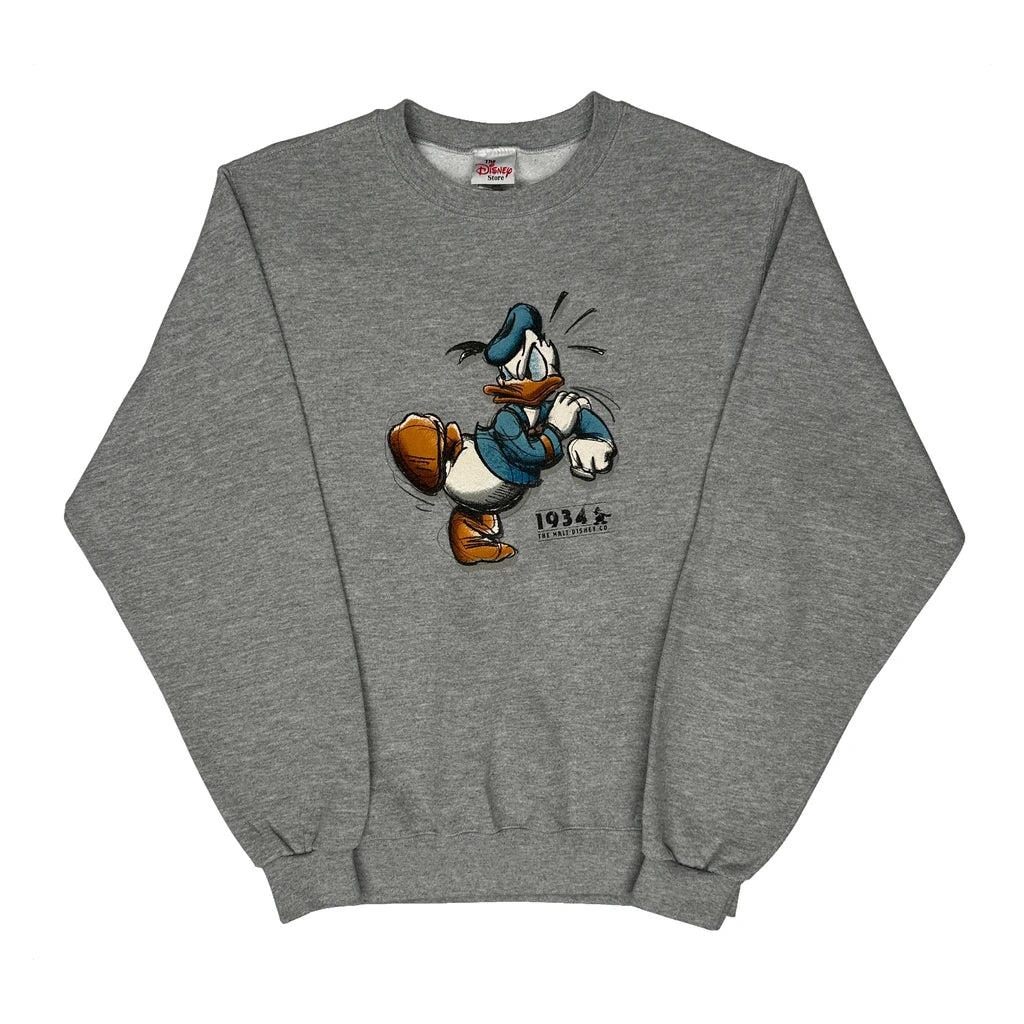 Donald Duck Disney Cartoon Sweatshirt - Small Grey Cotton Blend