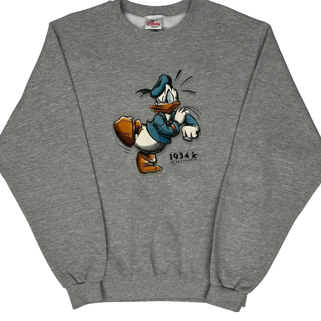 Donald Duck Disney Cartoon Sweatshirt - Small Grey Cotton Blend - Image 4