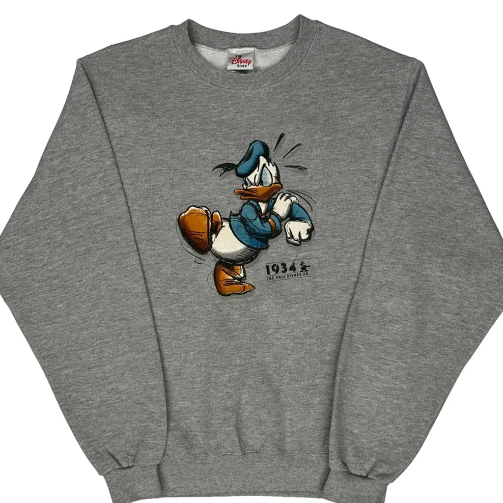 Donald Duck Disney Cartoon Sweatshirt - Small Grey Cotton Blend - Image 5