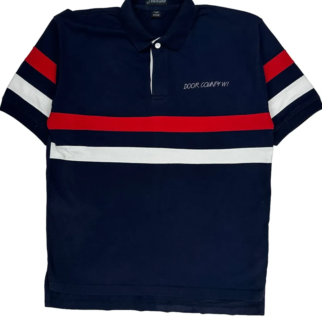 Door County Wi Inner Harbor Striped Rugby Shirt - Large Navy Cotton - Image 4