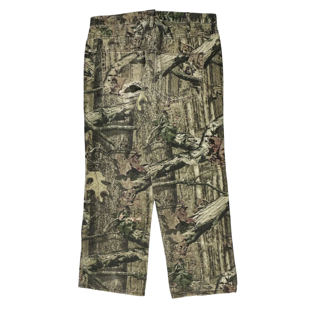Double Knee Mossy Oak Camo Cargo Trousers - 36W 31L Green Cotton