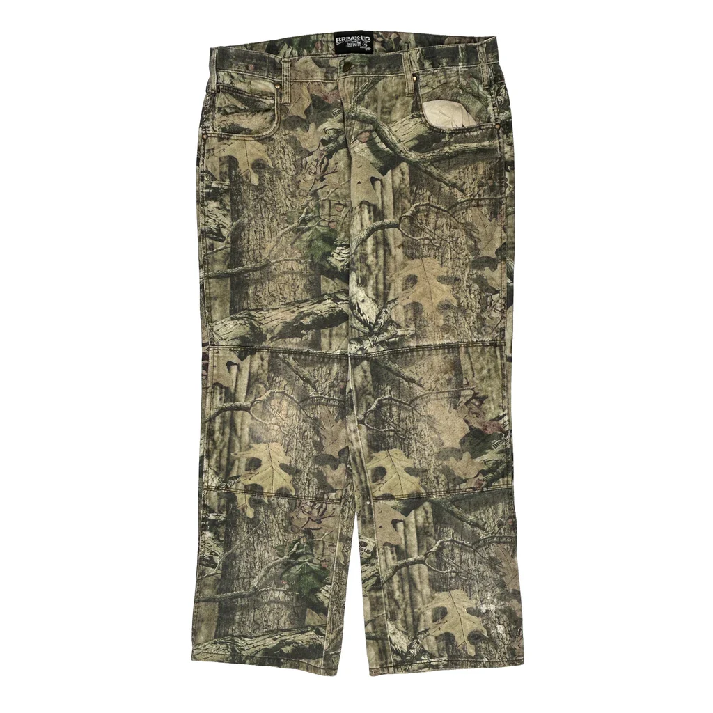 Double Knee Mossy Oak Camo Cargo Trousers - 36W 31L Green Cotton - Image 2