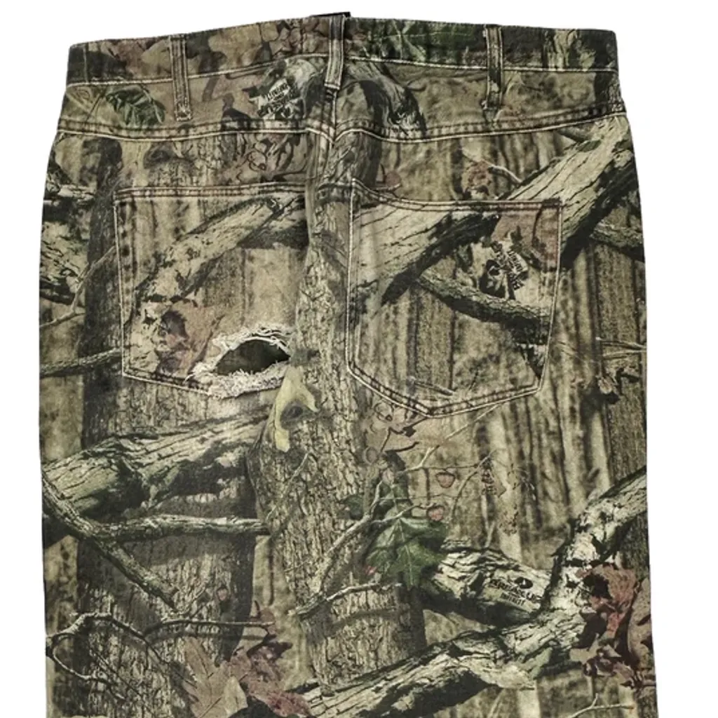 Double Knee Mossy Oak Camo Cargo Trousers - 36W 31L Green Cotton - Image 9