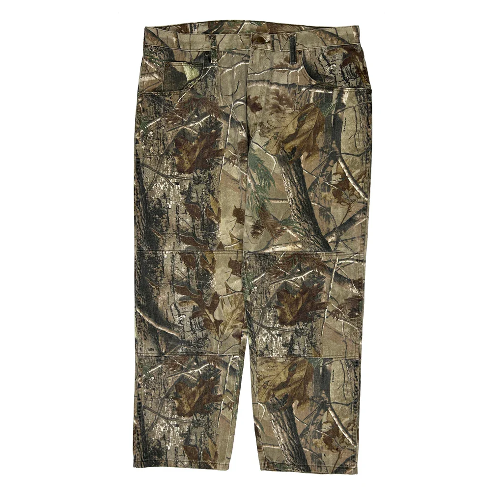 Double Knee Wrangler Camo Cargo Trousers - 36W 28L Green Cotton - Image 2