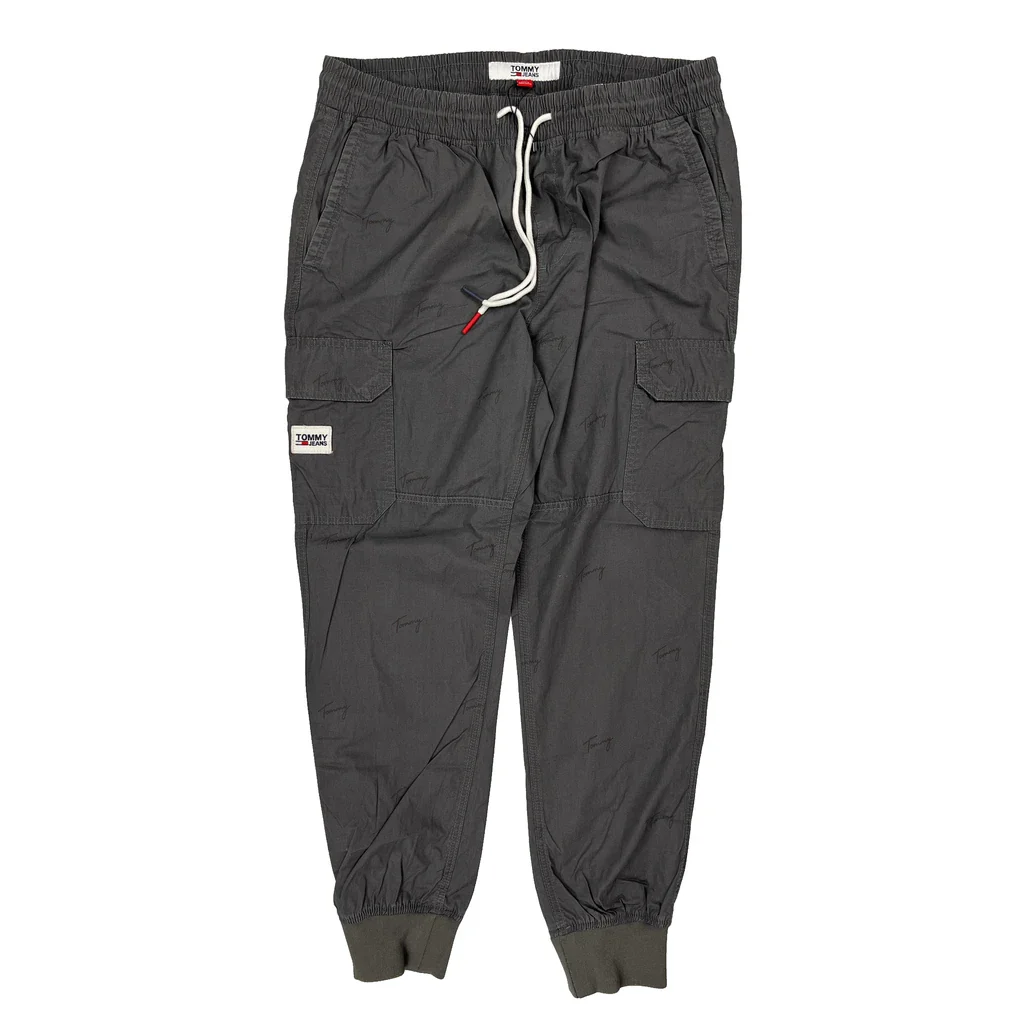 Drawstring Waist Tommy Jeans Cargo Joggers - Large Grey Cotton