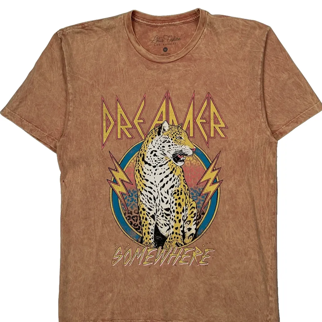 Dreamer Somewhere Graphic Lotus T-Shirt - Medium Brown Cotton - Image 4
