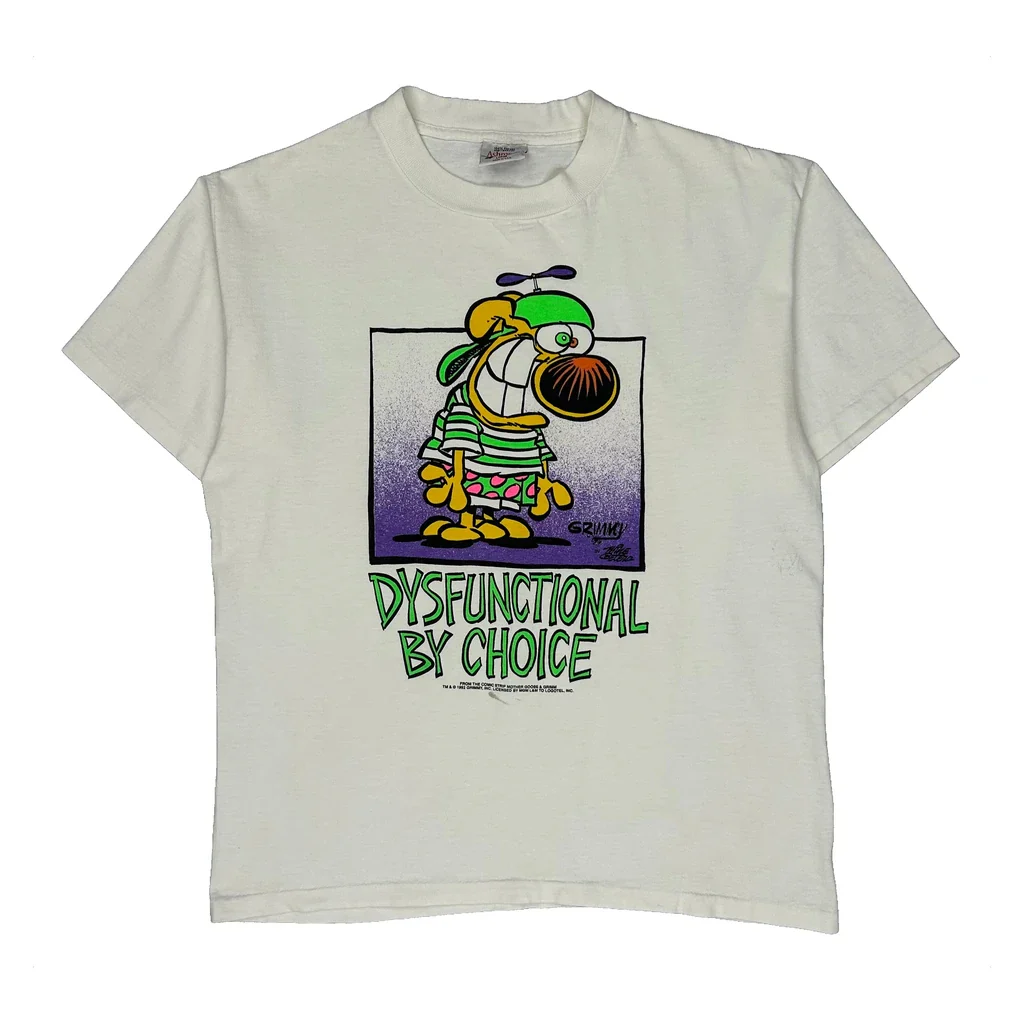 Dysfunctional By Choice Anvil Cartoon T-Shirt - Large White Cotton