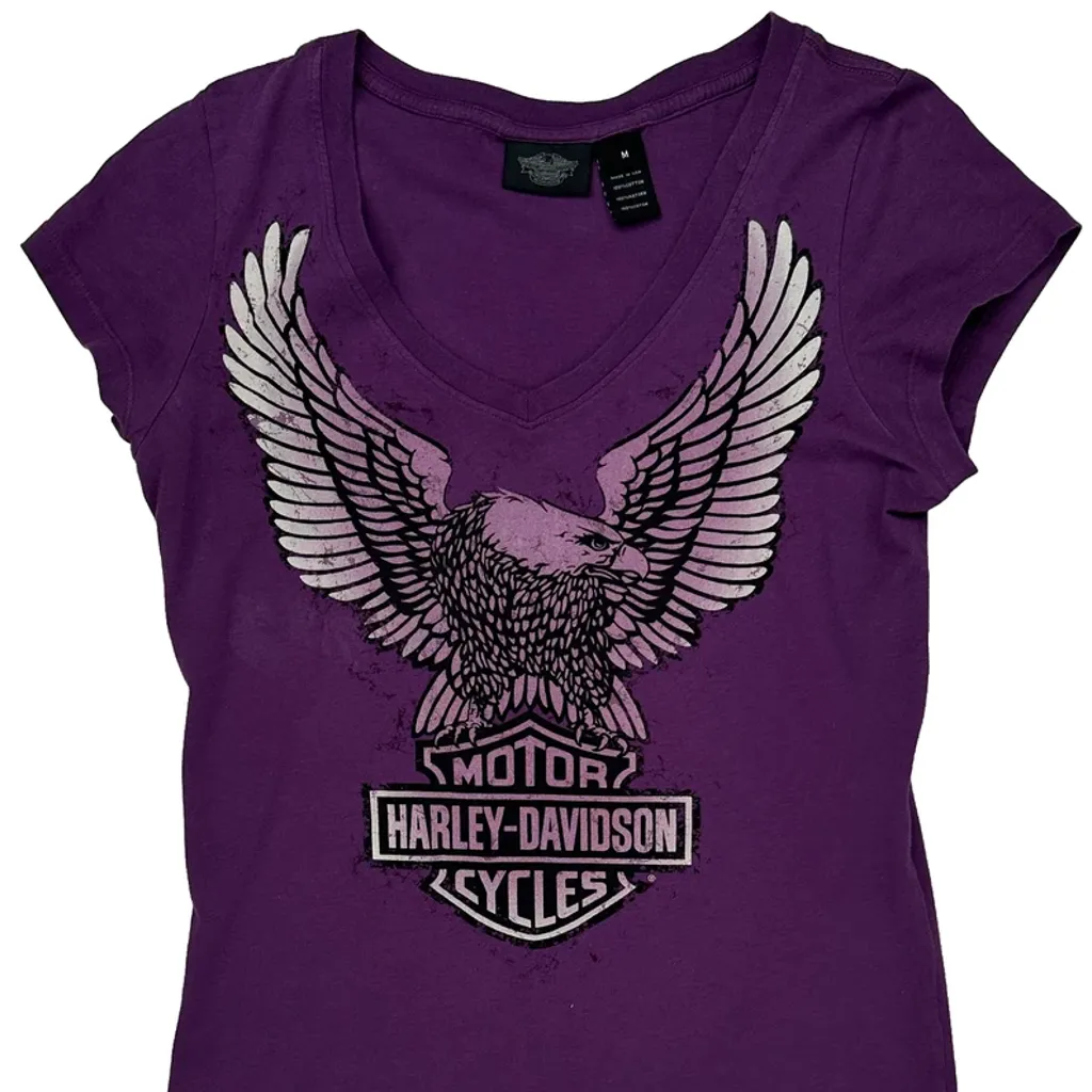 Eagle Design Harley Davidson Graphic T-Shirt - Medium Purple Cotton - Image 5