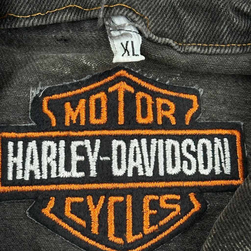 Eagle Design On Back Harley Davidson Graphic Denim Jacket - XL Black Denim - Image 3