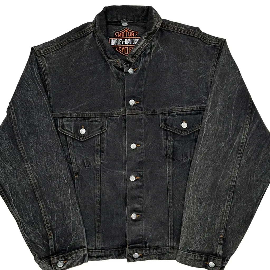 Eagle Design On Back Harley Davidson Graphic Denim Jacket - XL Black Denim - Image 4