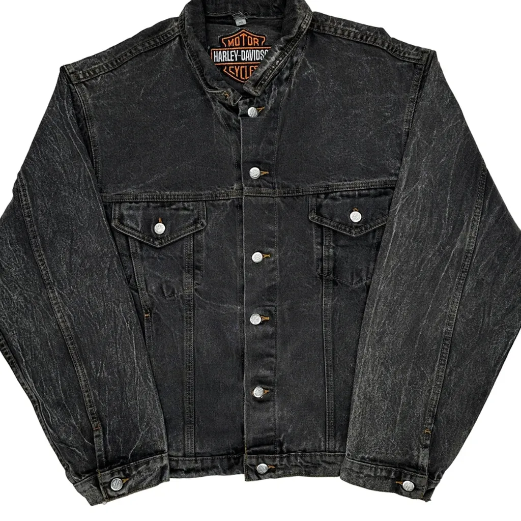 Eagle Design On Back Harley Davidson Graphic Denim Jacket - XL Black Denim - Image 5