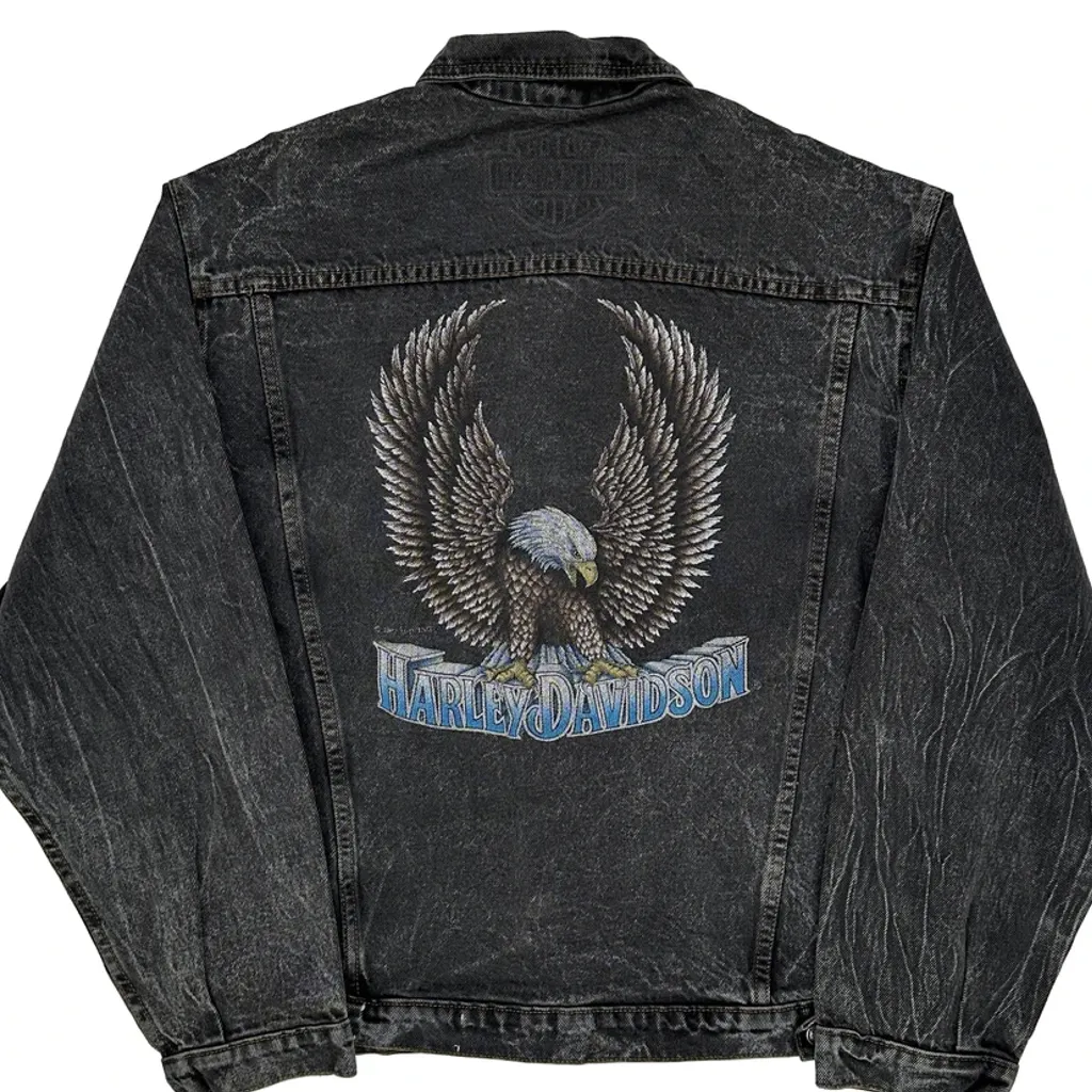 Eagle Design On Back Harley Davidson Graphic Denim Jacket - XL Black Denim - Image 6
