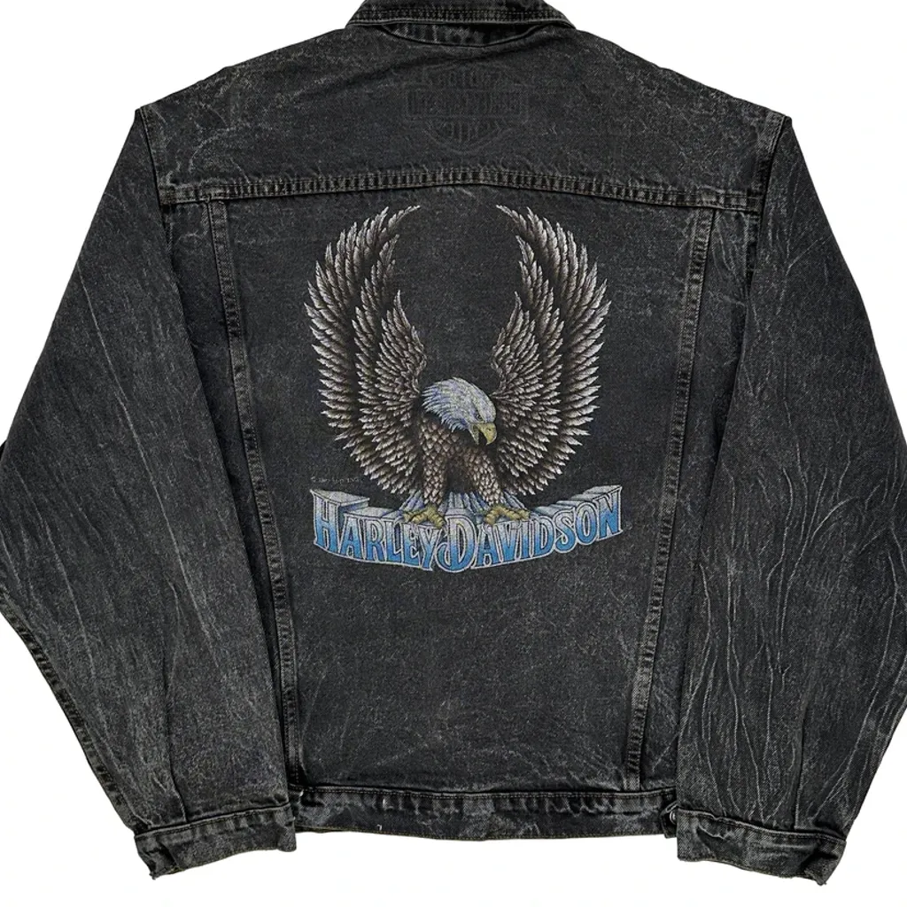 Eagle Design On Back Harley Davidson Graphic Denim Jacket - XL Black Denim - Image 7