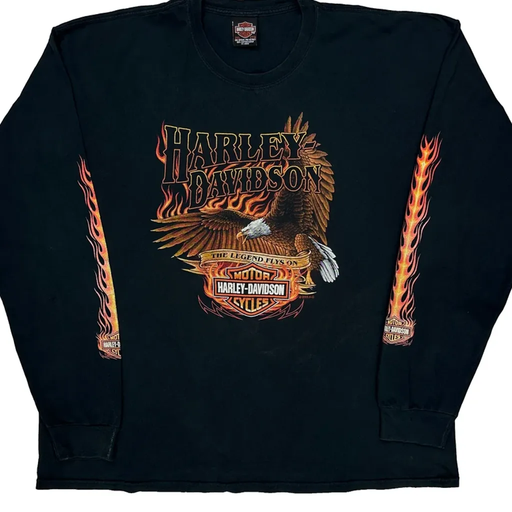 Eagle Harley Davidson Graphic Long Sleeve T-Shirt - 2XL Black Cotton - Image 4