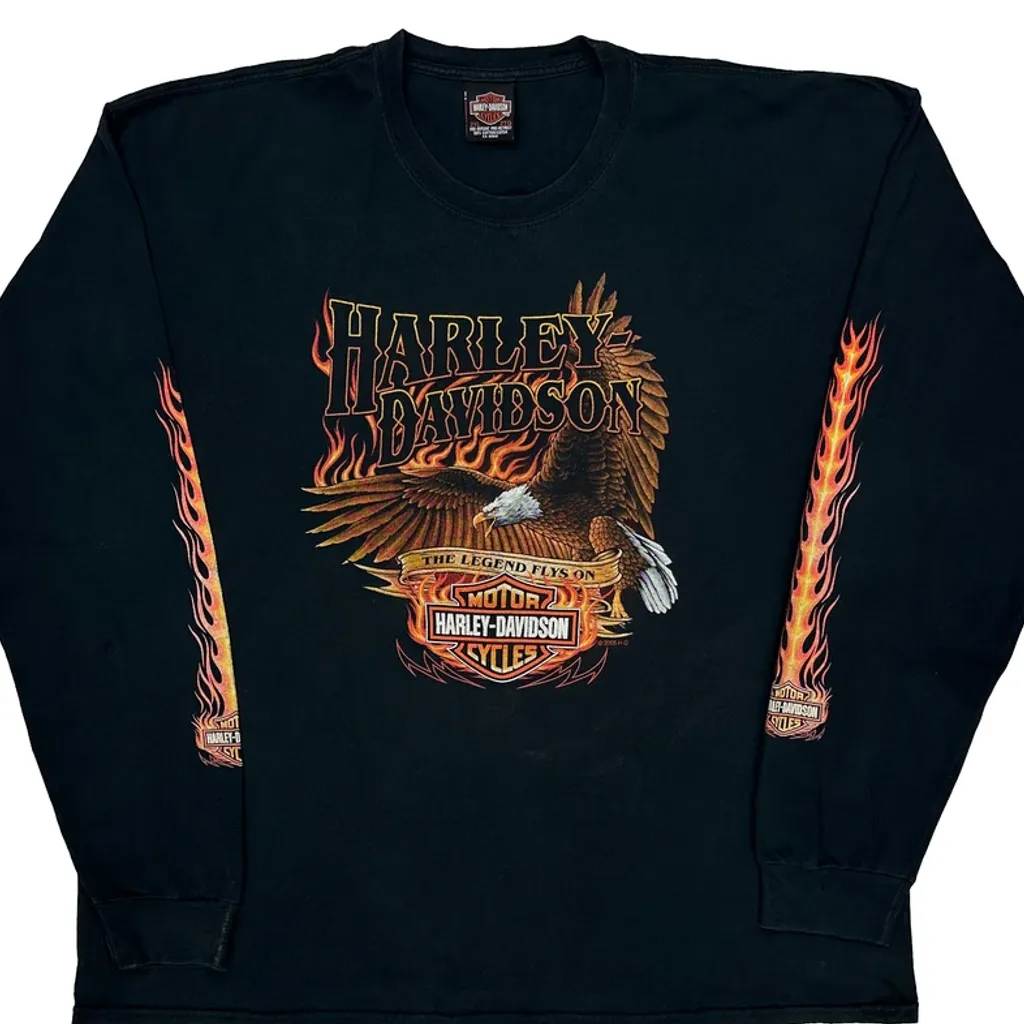 Eagle Harley Davidson Graphic Long Sleeve T-Shirt - 2XL Black Cotton - Image 5