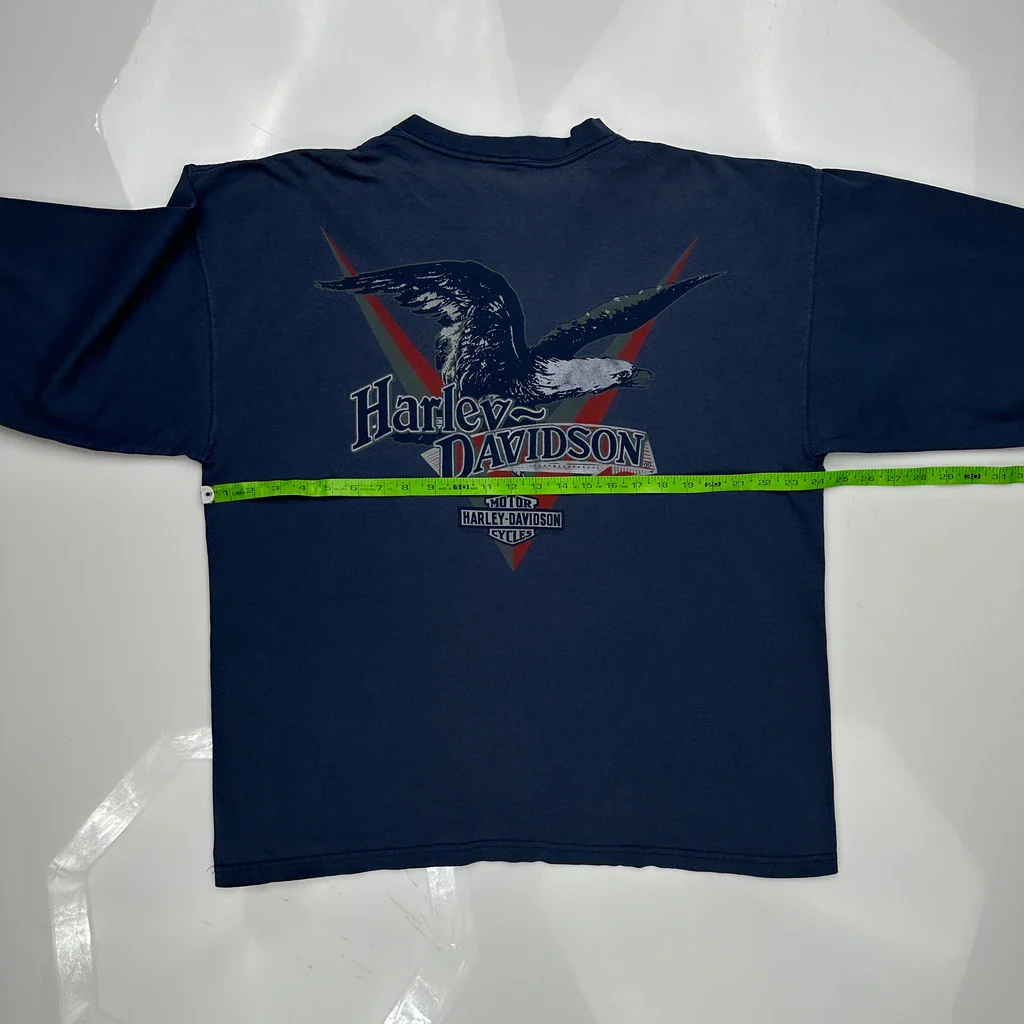 Eagle Harley Davidson Graphic Long Sleeve T-Shirt - XL Navy Cotton - Image 3