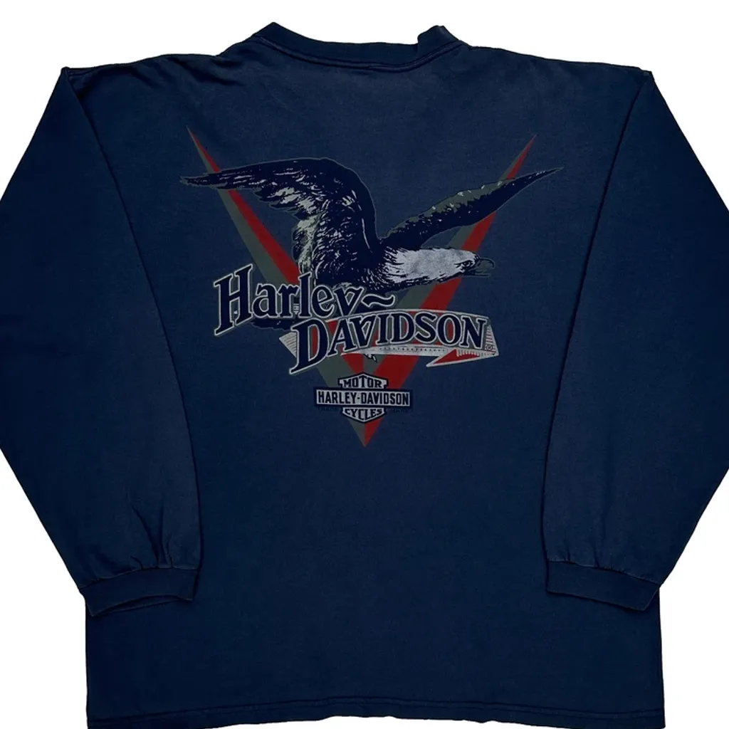 Eagle Harley Davidson Graphic Long Sleeve T-Shirt - XL Navy Cotton - Image 6