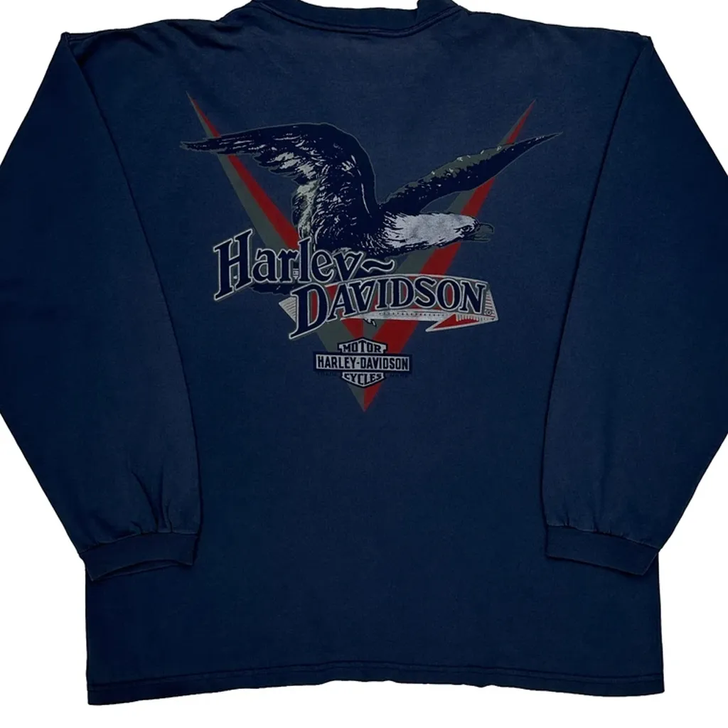 Eagle Harley Davidson Graphic Long Sleeve T-Shirt - XL Navy Cotton - Image 7