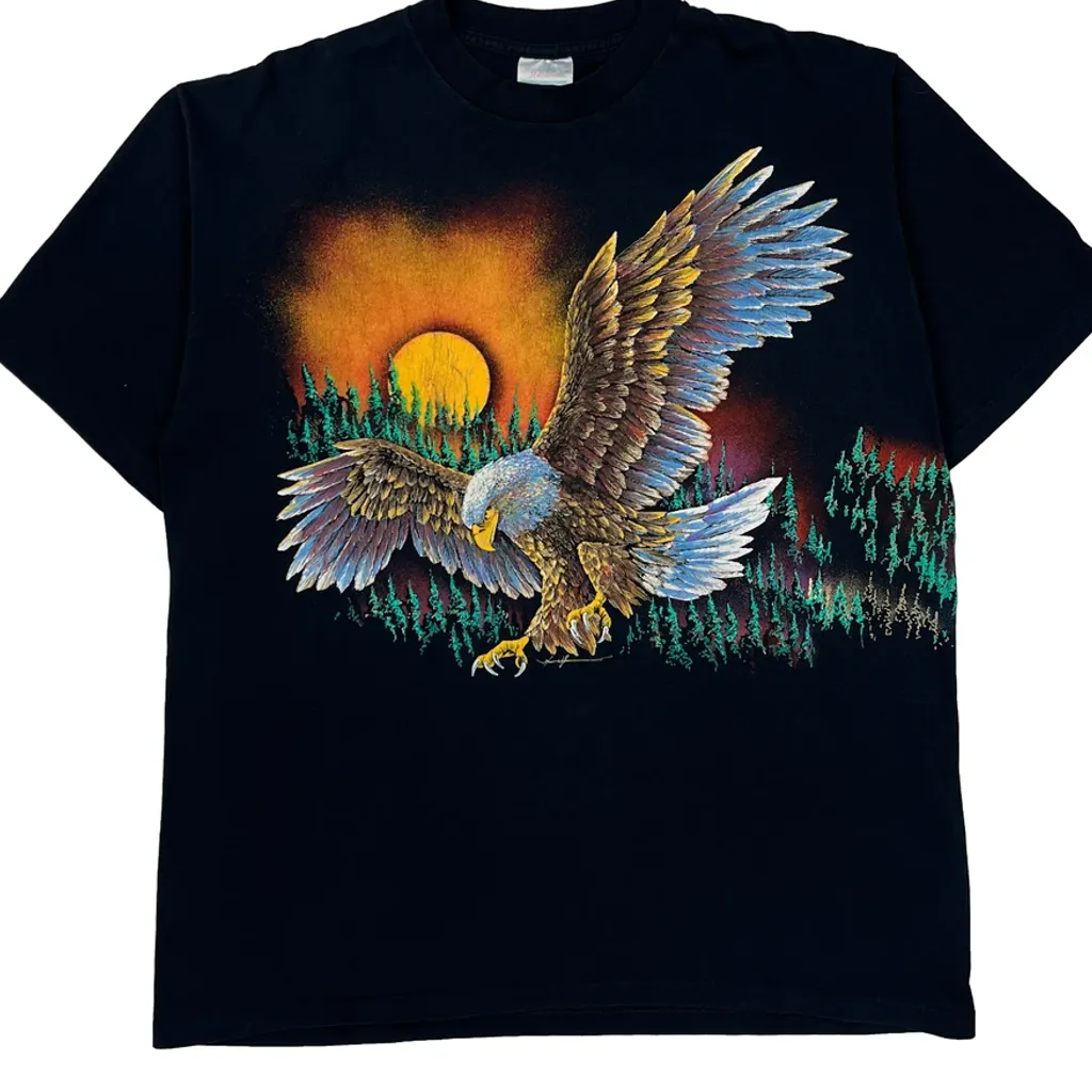 Eagle Print Hazelwoods Single Stitch T-Shirt - XL Black Cotton - Image 5