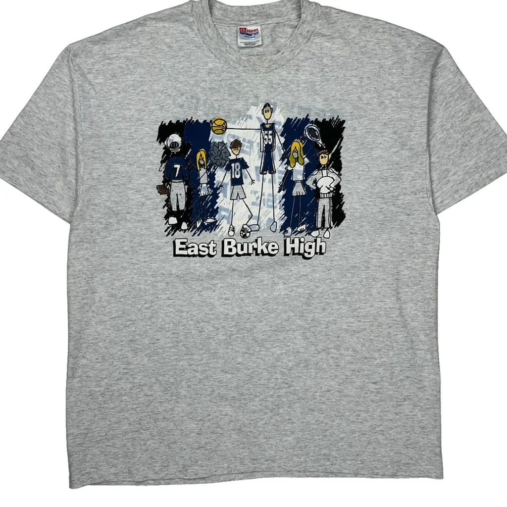 East Burke High Hanes Single Stitch T-Shirt - XL Grey Cotton Blend - Image 4