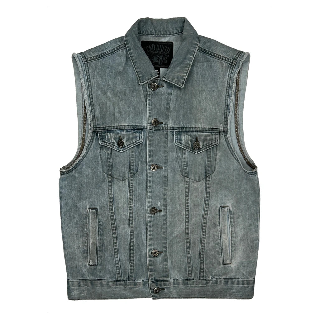 Ecko Unltd Denim Gilet - Small Light Wash Cotton Blend