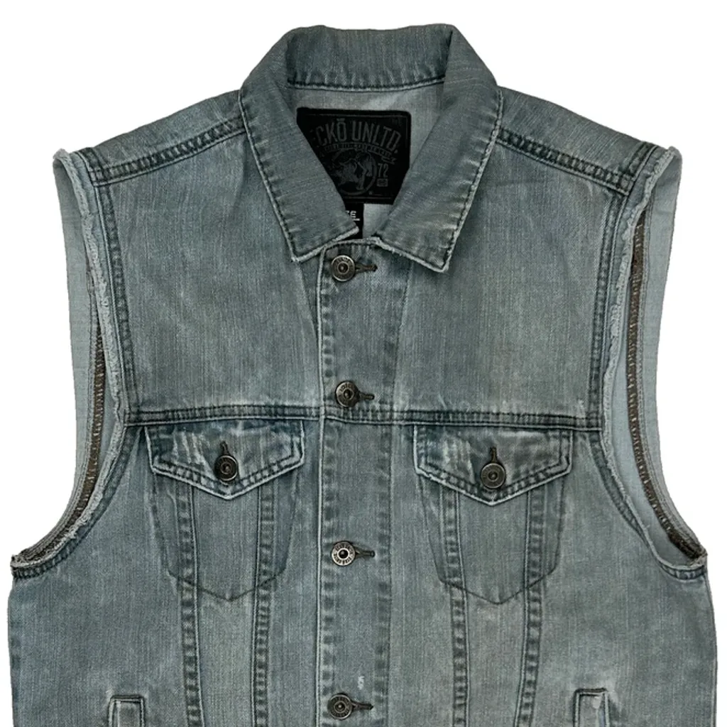 Ecko Unltd Denim Gilet - Small Light Wash Cotton Blend - Image 6