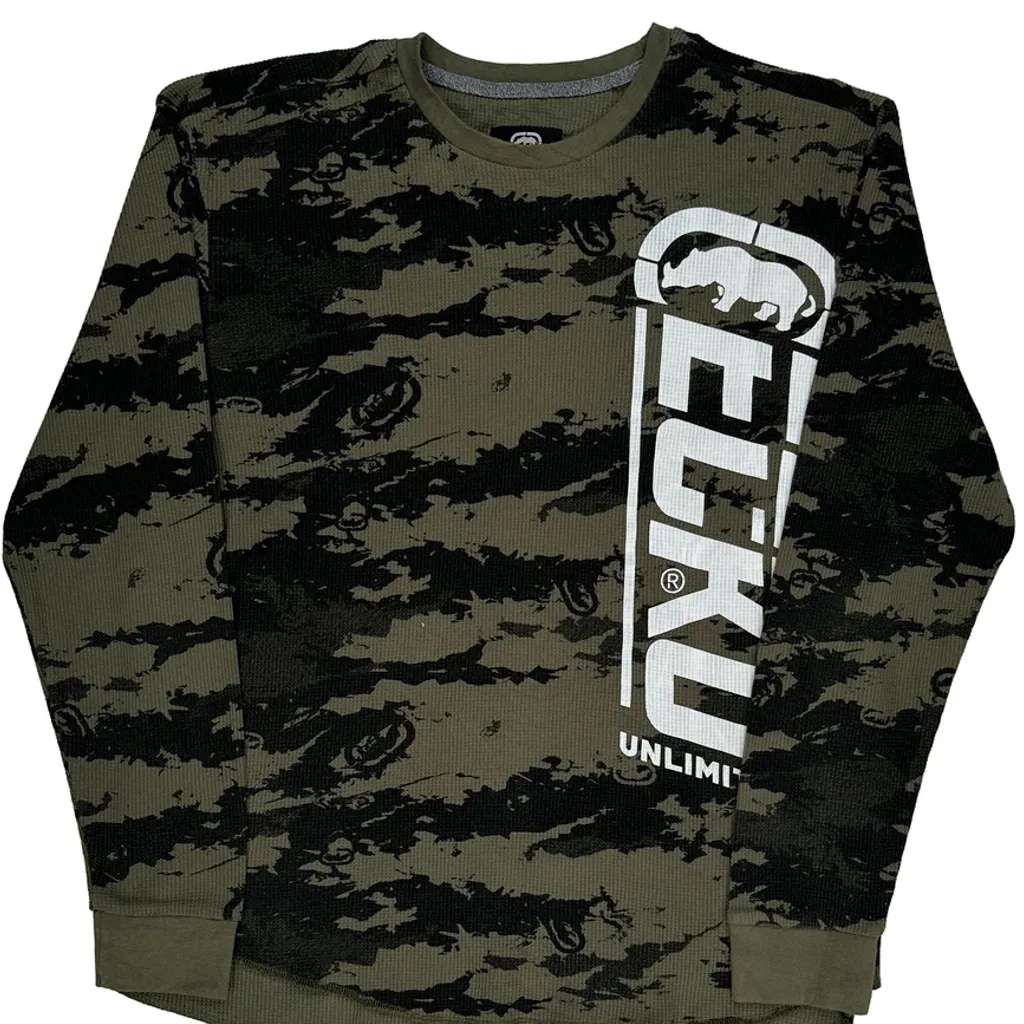 Ecko Unltd Camo Long Sleeve T-Shirt - Large Green Cotton - Image 4