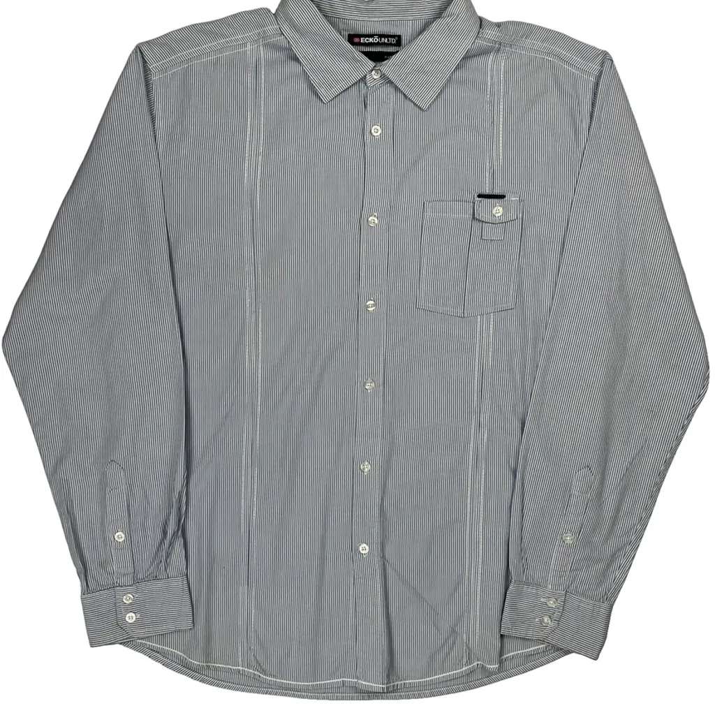 Ecko Unltd Striped Shirt - XL Blue Cotton - Image 5