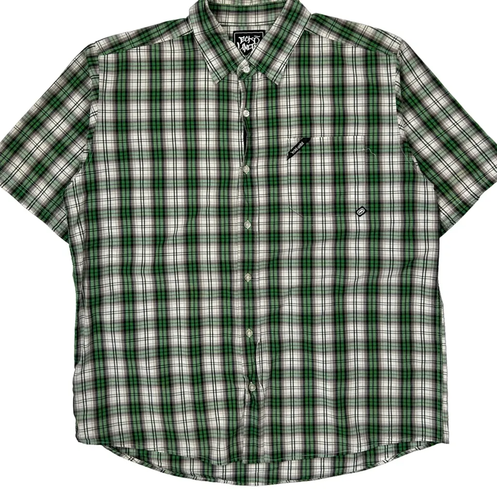 Ecko Unltd Checked Short Sleeve Shirt - XL Green Cotton - Image 4