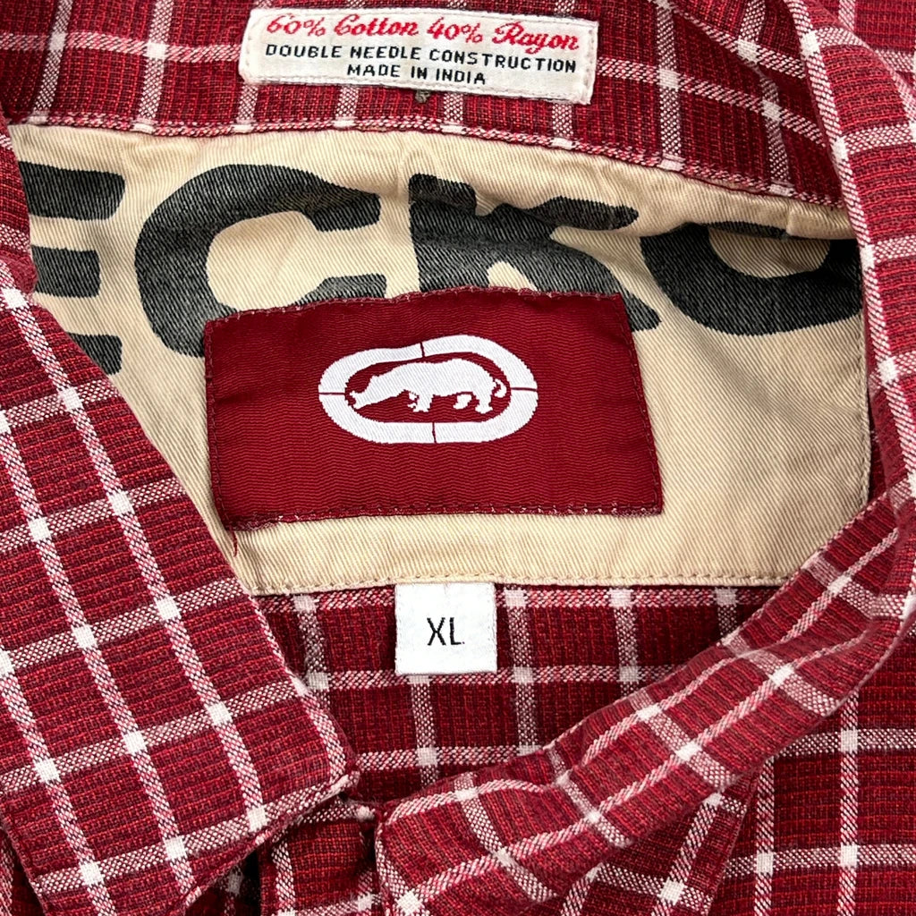 Ecko Unltd Checked Short Sleeve Shirt - XL Red Cotton Blend - Image 3