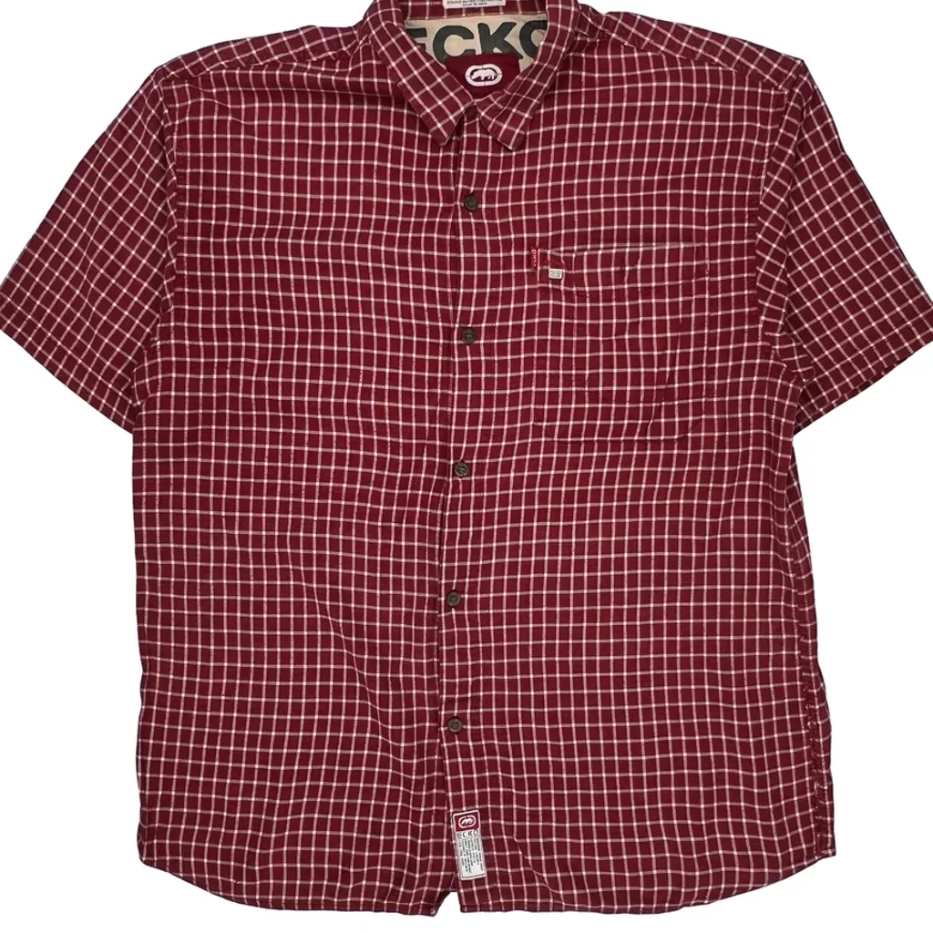 Ecko Unltd Checked Short Sleeve Shirt - XL Red Cotton Blend - Image 4